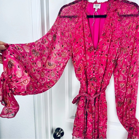 Hemant and Nandita Nara Tulip Pink Floral Romper Playsuit Long Sleeve.over-Up XS - Picture 12 of 14